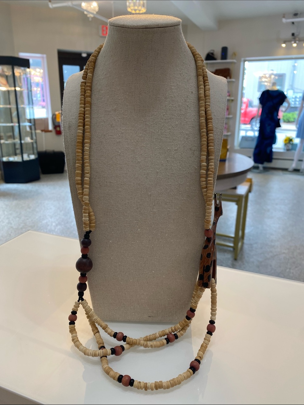 Wooden Handcrafted Beige and Brown Beaded Layered Necklace